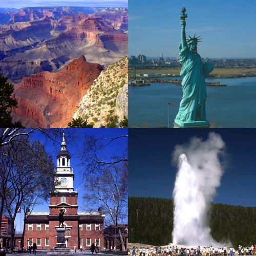 Grand Canyon - Statue of Liberty - Yellowstone - Independence Hall